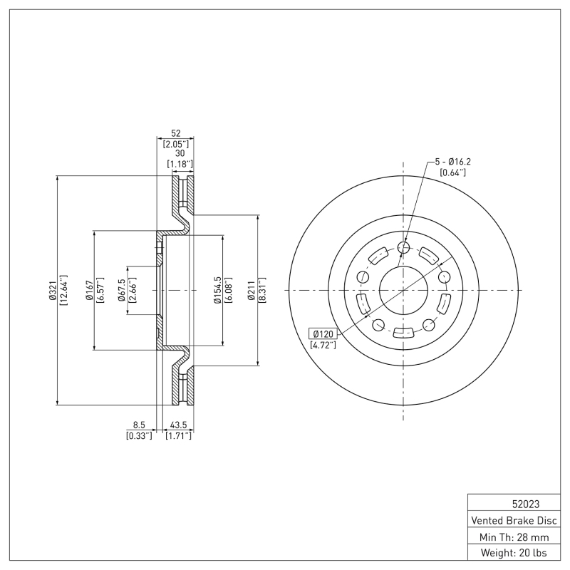 Pontiac G8 Brake Rotor (1) - Front - DFC - Plain - `08-`09
