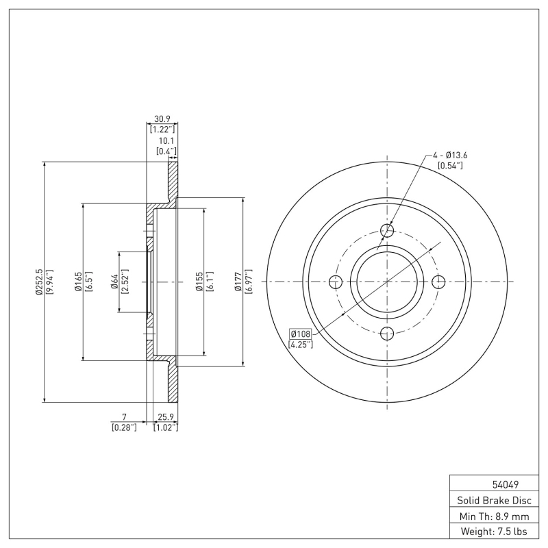 Ford Fiesta Brake Rotor (1) - Rear - DFC - Plain - `01-`19