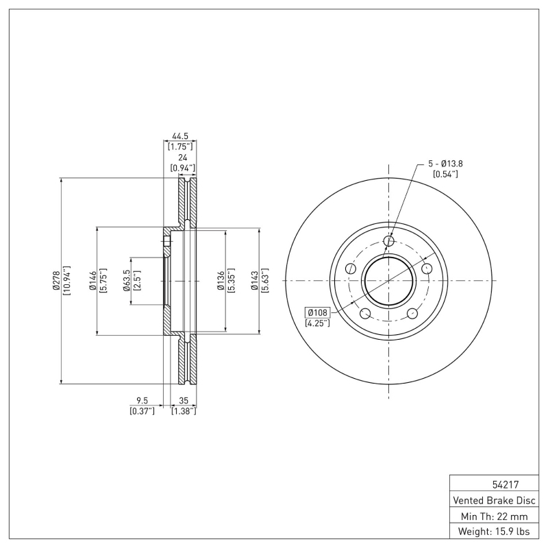Ford Transit Connect Brake Rotor (1) - Front - DFC - Plain - `10-`13