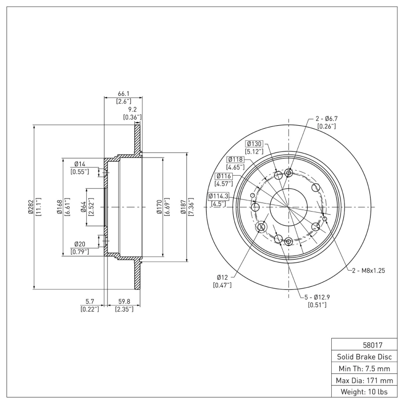 Acura CL Brake Rotor (1) - Rear - DFC - Plain - `01-`03