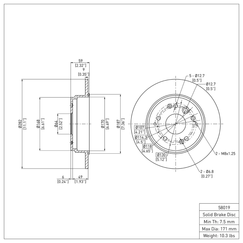Acura TL Brake Rotor (1) - Rear - DFC - Plain - `99-`11