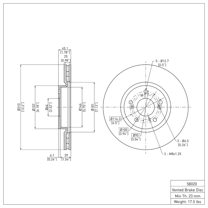 Acura TL Brake Rotor (1) - Front - DFC - Plain - `04-`08