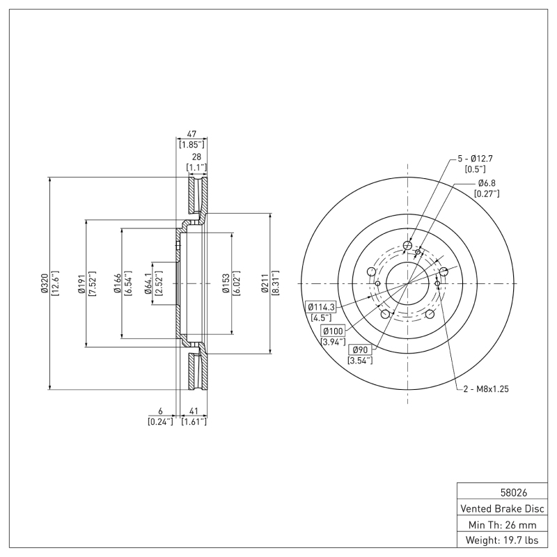 Acura MDX Brake Rotor (1) - Front - DFC - Plain - `14-`20