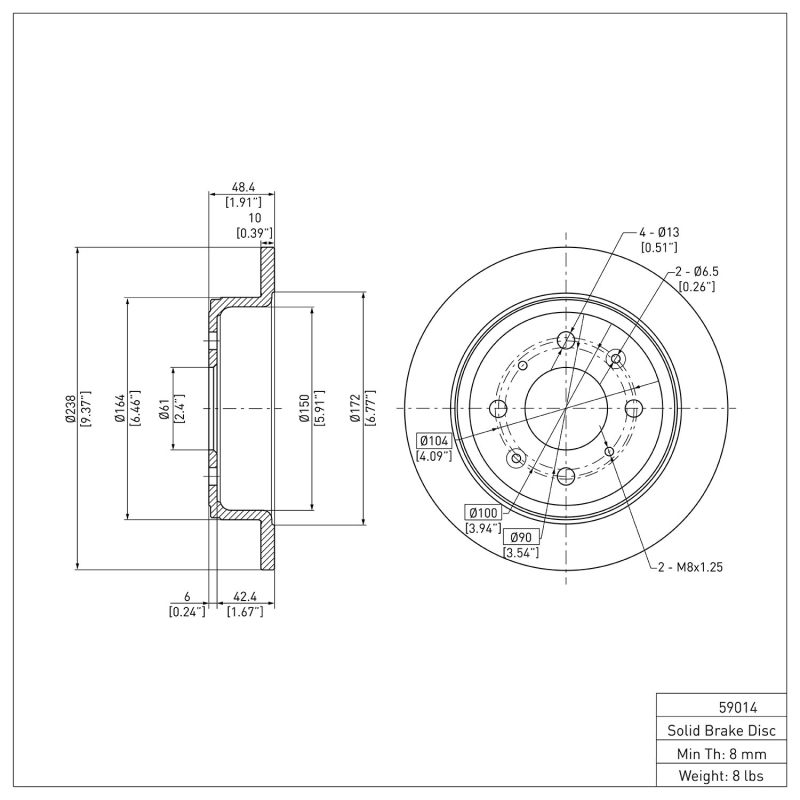 Acura Integra Brake Rotor (1) - Rear - DFC - Plain - `90-`01