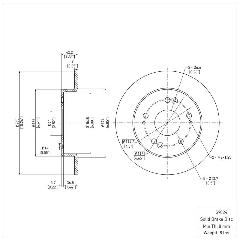 Acura ILX Brake Rotor (1) - Rear - DFC - Plain - `97-`15
