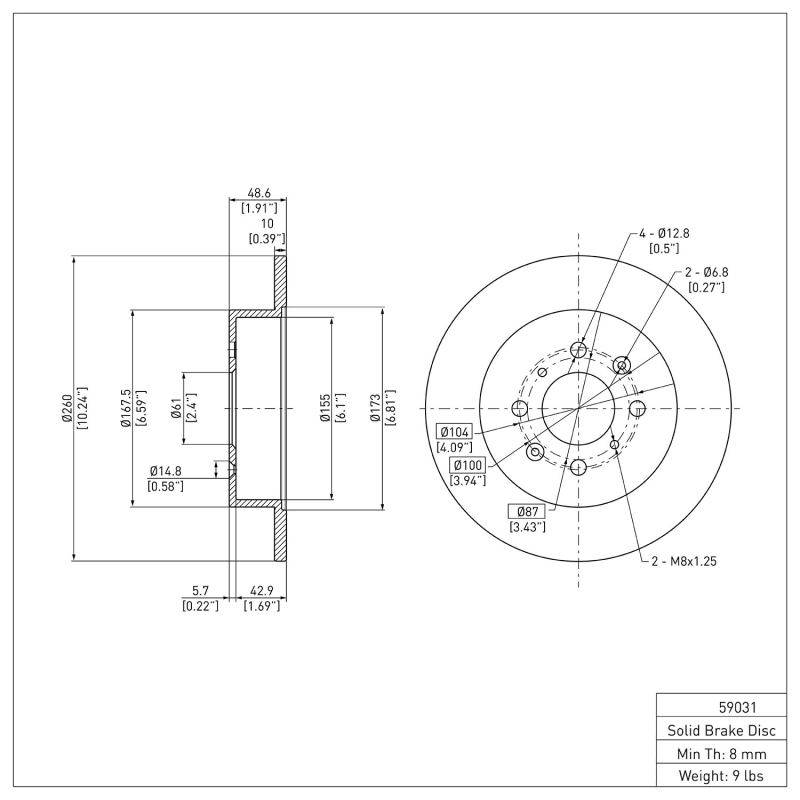 Acura EL Brake Rotor (1) - Rear - DFC - Plain - `01-`05