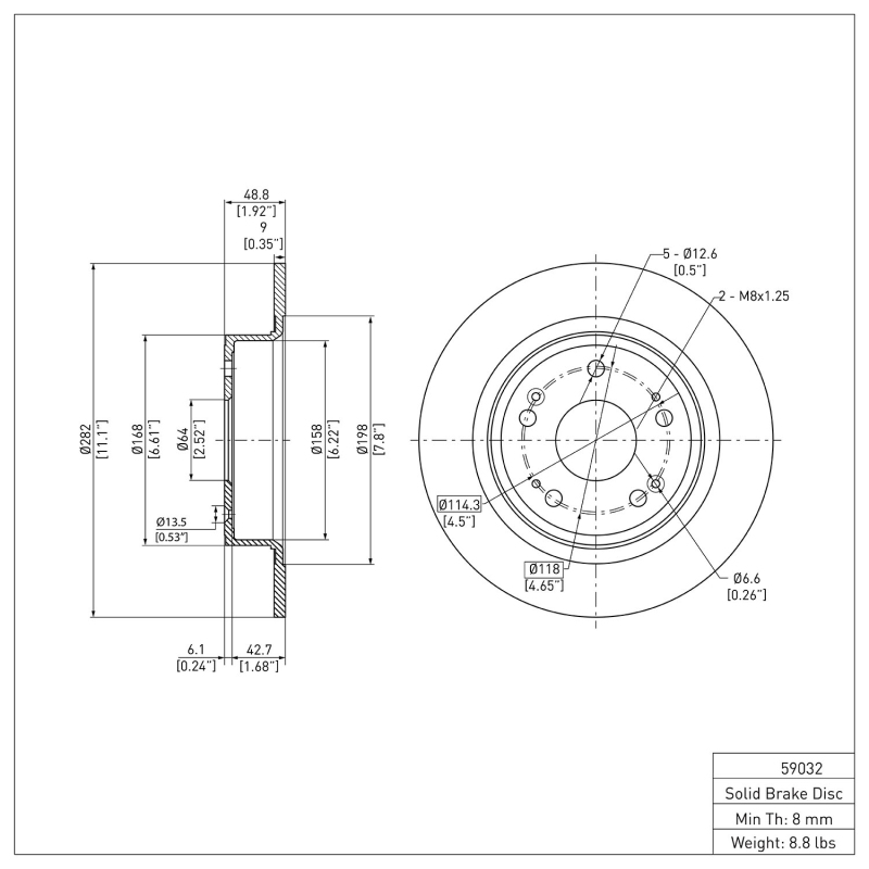 Acura TSX Brake Rotor (1) - Rear - DFC - Plain - `05-`22