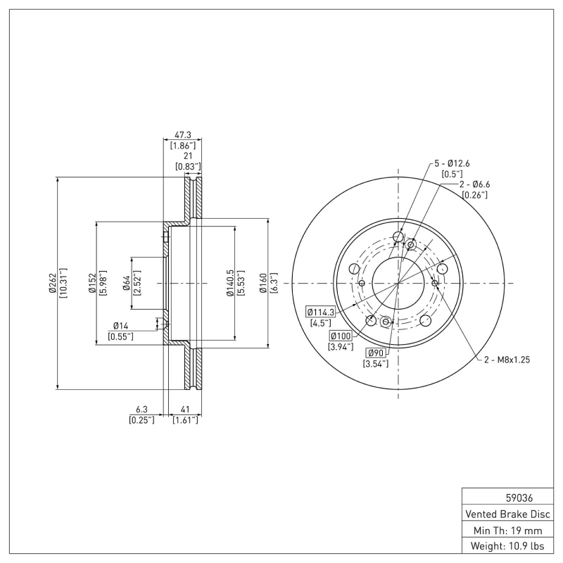 Acura ILX Brake Rotor (1) - Front - DFC - Plain - `12-`15