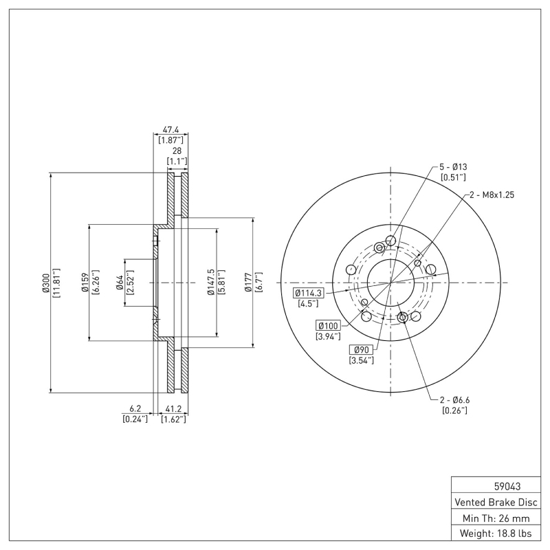 Acura TSX Brake Rotor (1) - Front - DFC - Plain - `99-`14