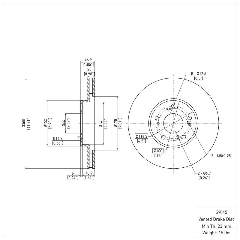 Acura RSX Brake Rotor (1) - Front - DFC - Plain - `02-`15