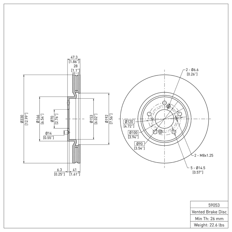 Acura ZDX Brake Rotor (1) - Front - DFC - Plain - `07-`20