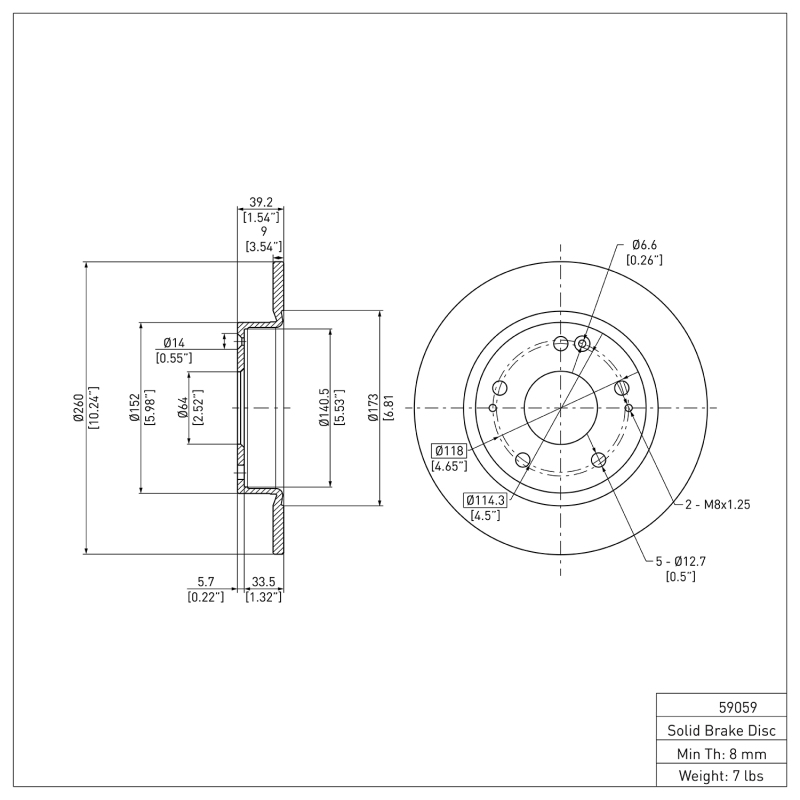 Honda Insight Brake Rotor (1) - Rear - DFC - Plain - `16-`25