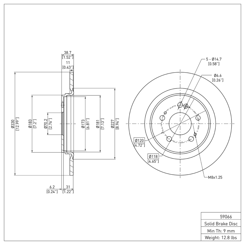 Honda Odyssey Brake Rotor (1) - Rear - DFC - Plain - `18-`25