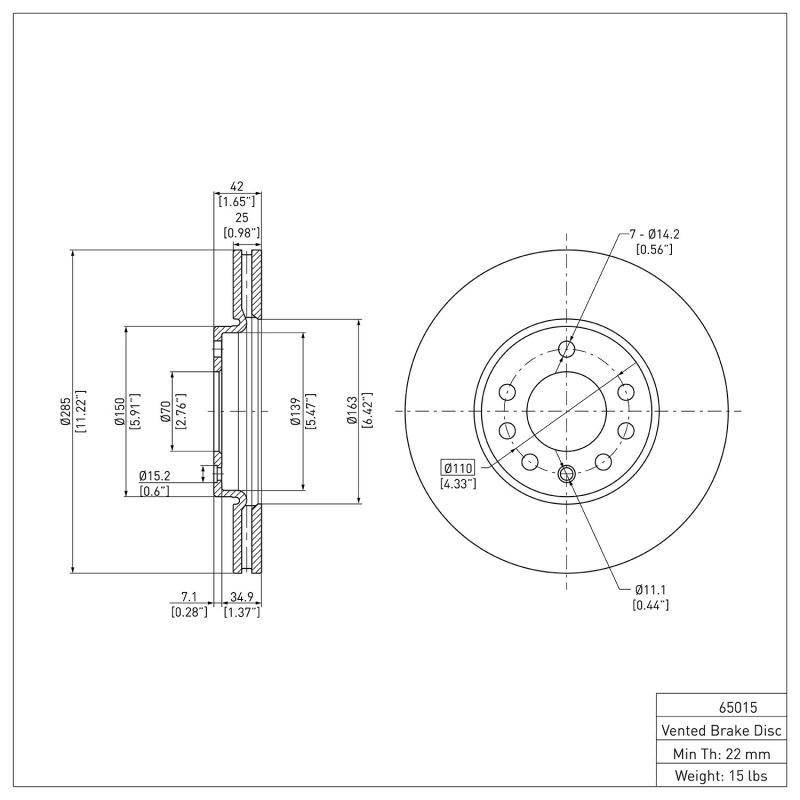 Cadillac BLS Brake Rotor (1) - Front - DFC - Plain - `03-`11