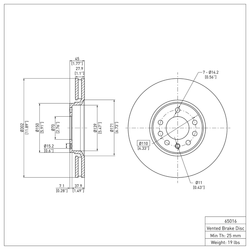 Cadillac BLS Brake Rotor (1) - Front - DFC - Plain - `03-`11
