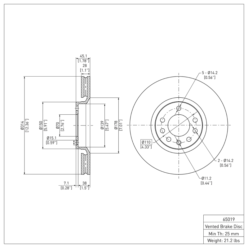 Cadillac BLS Brake Rotor (1) - Front - DFC - Plain - `03-`11
