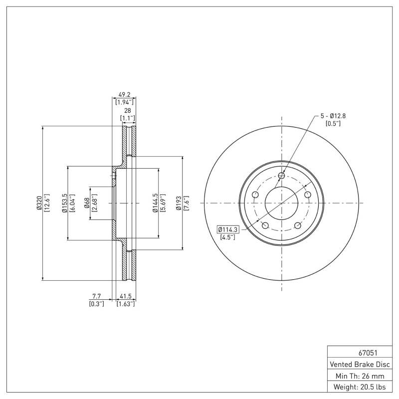 Nissan Murano Brake Rotor (1) - Front - DFC - Plain - `03-`05