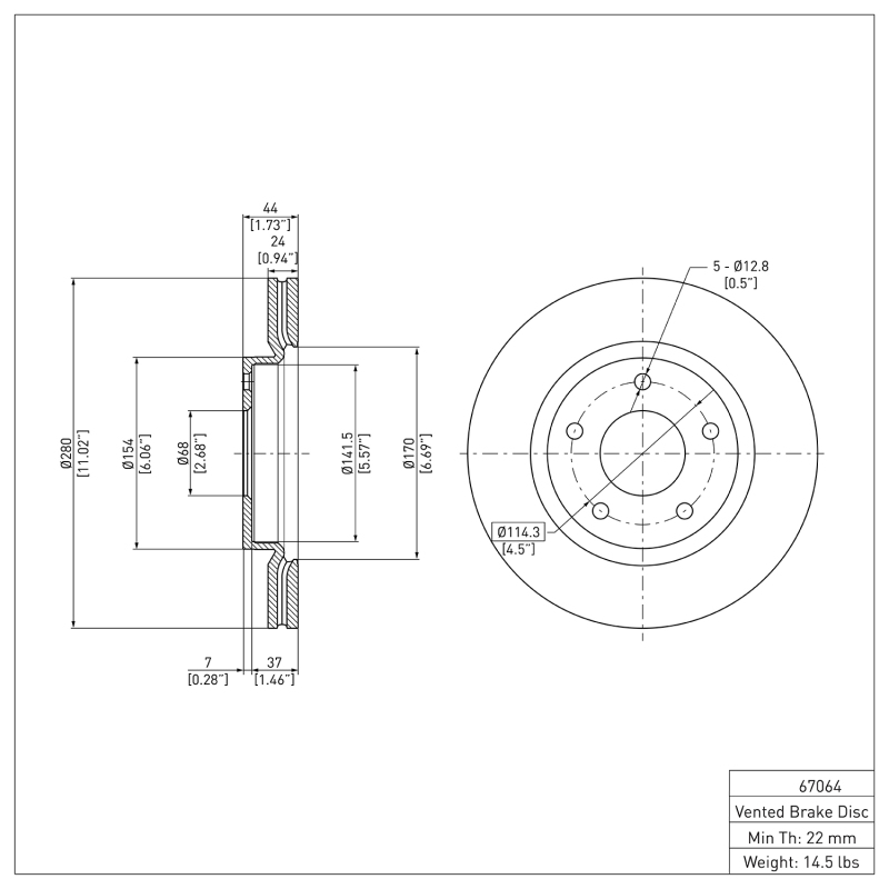 Nissan Sentra Brake Rotor (1) - Front - DFC - Plain - `13-`19