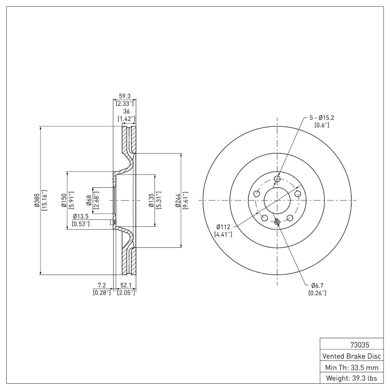 Audi A8 Brake Rotor (1) - Front - DFC - Plain - `05-`10