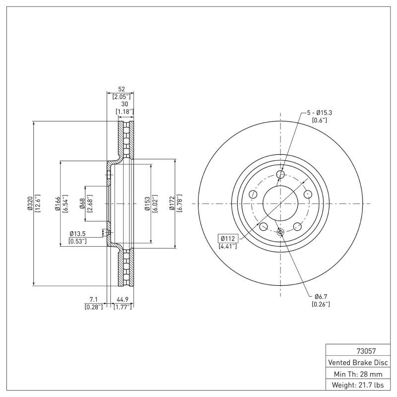 Audi A5 Brake Rotor (1) - Front - DFC - Plain - `08-`12