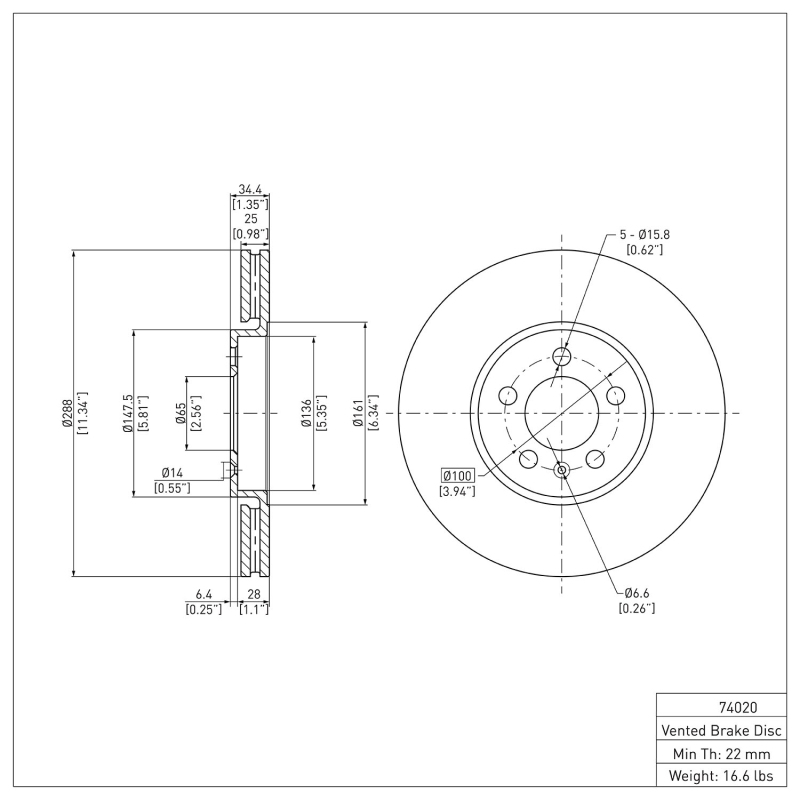 Audi A1 Brake Rotor (1) - Front - DFC - Plain - `98-`18