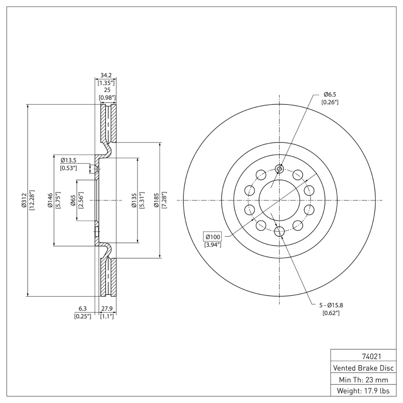 Audi TT Brake Rotor (1) - Front - DFC - Plain - `00-`06
