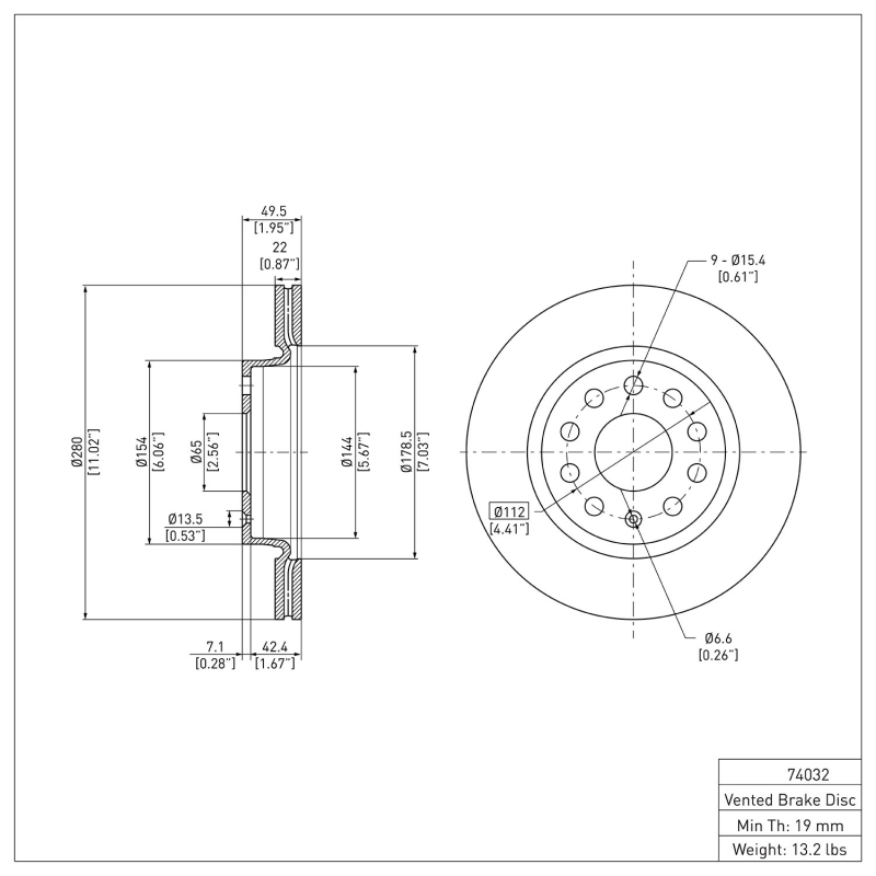 Volkswagen Jetta Brake Rotor (1) - Front - DFC - Plain - `05-`15