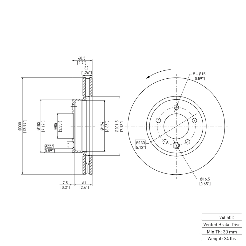 Porsche Cayenne Brake Rotor (1) - Front Left - DFC - OE - `03-`18