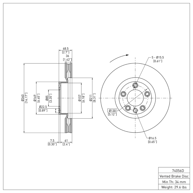 Porsche Cayenne Brake Rotor (1) - Right Front - DFC - Plain - `11-`18