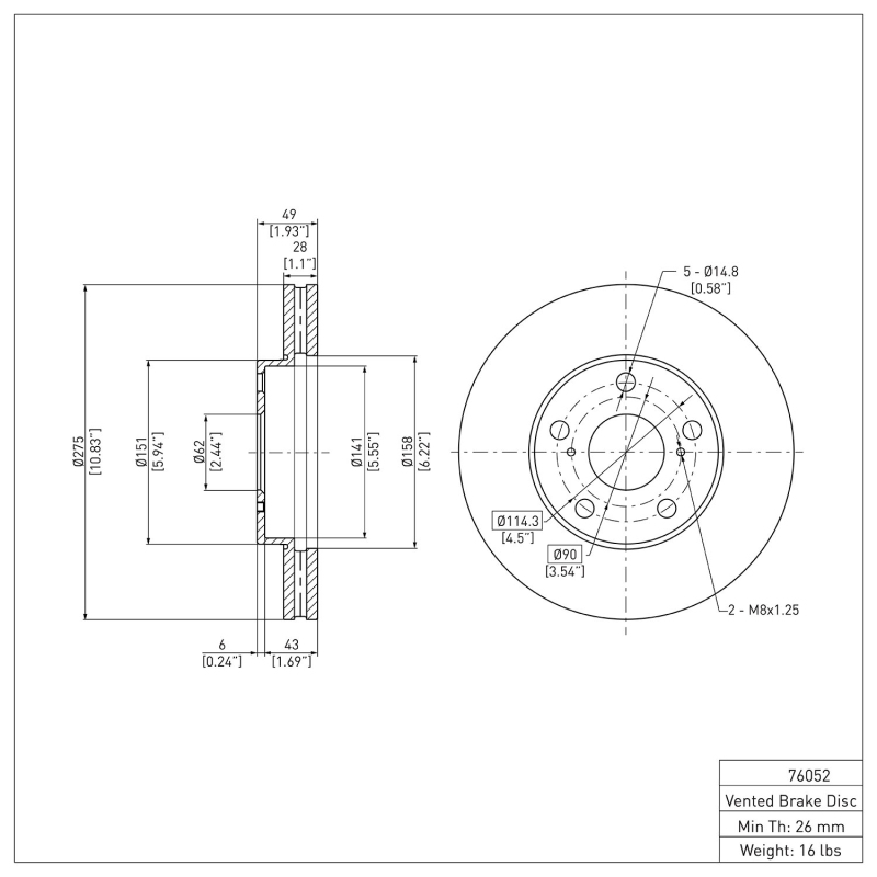 Lexus ES300 Brake Rotor (1) - Front - DFC - Plain - `92-`06
