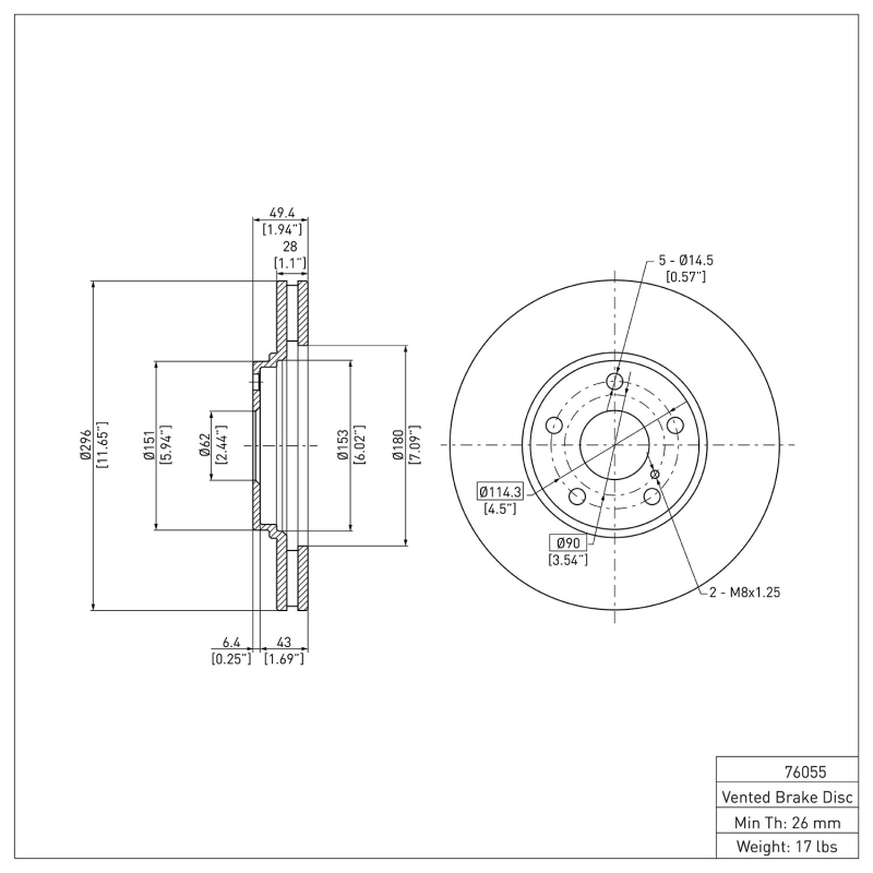 Lexus ES300 Brake Rotor (1) - Front - DFC - Plain - `99-`07