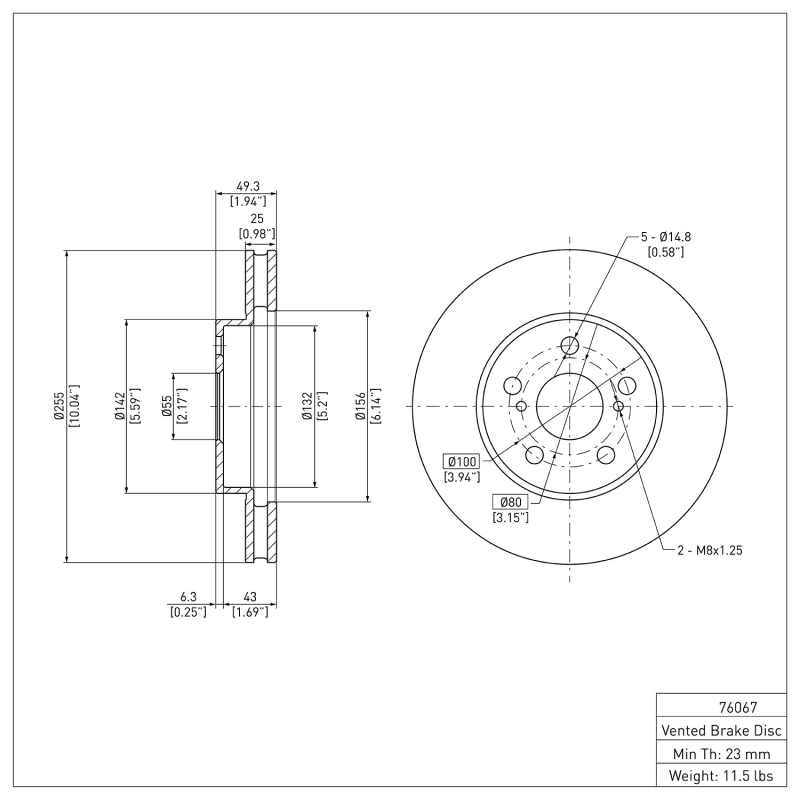 Toyota Celica Brake Rotor (1) - Front - DFC - Plain - `94-`00