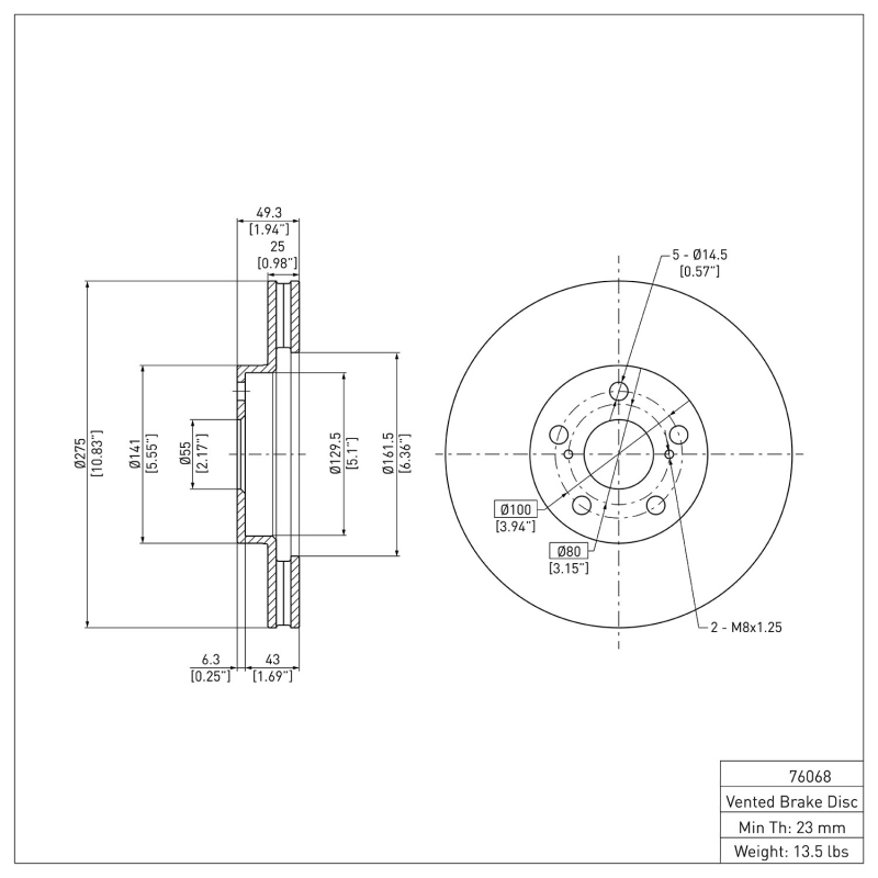 Pontiac Vibe Brake Rotor (1) - Front - DFC - Plain - `00-`10