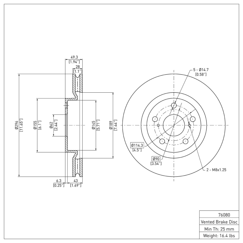 Lexus ES350 Brake Rotor (1) - Front - DFC - Plain - `06-`20