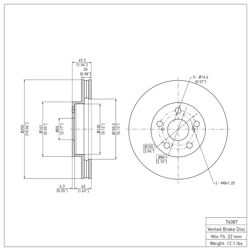 Lexus CT200H Brake Rotor (1) - Front - DFC - `10-`17