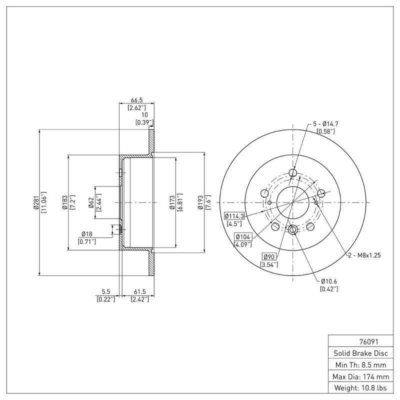 Lexus ES300H Brake Rotor (1) - Rear - DFC - Plain - `12-`18