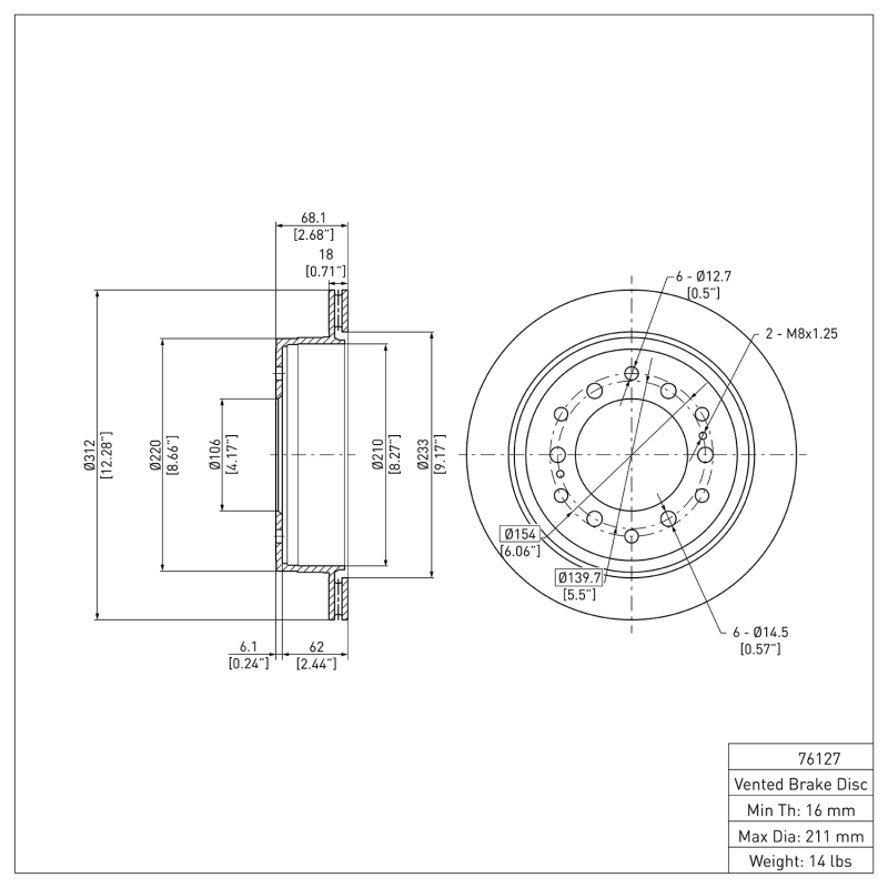 Lexus GX470 Brake Rotor (1) - Rear - DFC - Plain - `01-`09