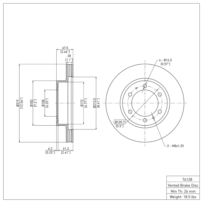 Toyota FJ Cruiser Brake Rotor (1) - Front - DFC - Plain - `03-`23