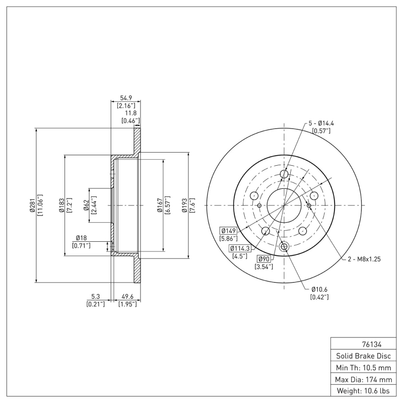 Lexus HS250H Brake Rotor (1) - Rear - DFC - Plain - `06-`18