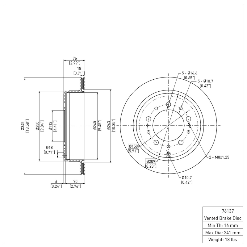 Lexus LX570 Brake Rotor (1) - Rear - DFC - Plain - `07-`22