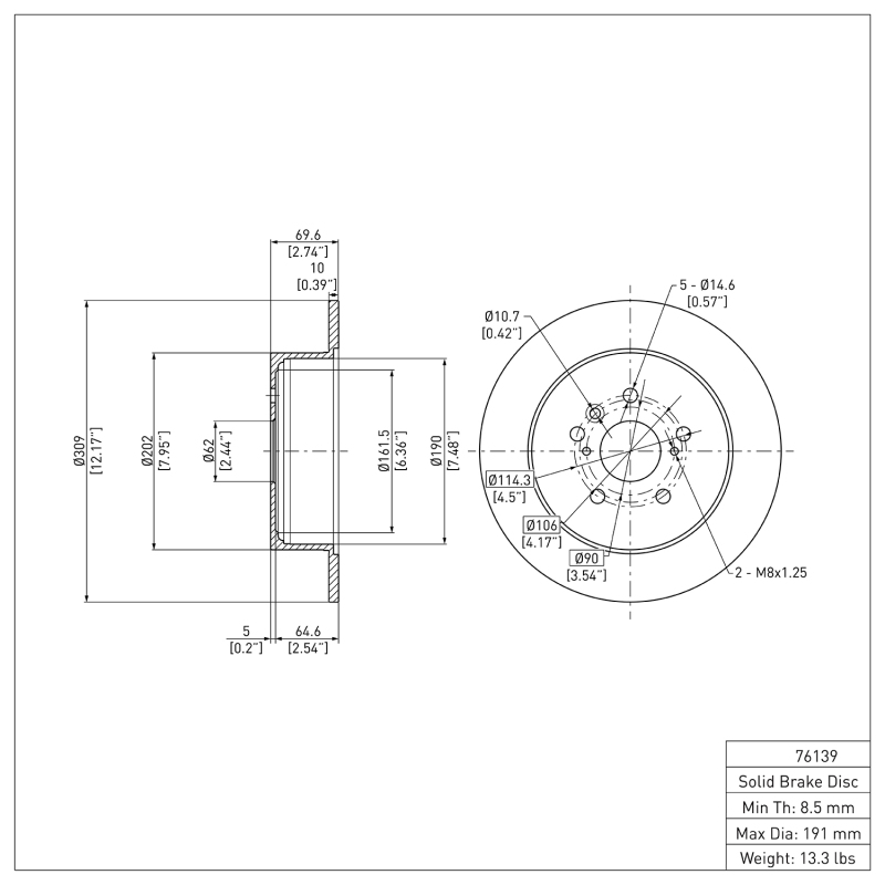 Toyota Highlander Brake Rotor (1) - Rear - DFC - Plain - `08-`13