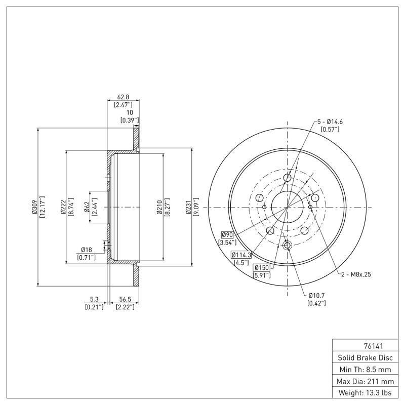 Lexus RX450h Brake Rotor (1) - Rear - DFC - Plain - `10-`20