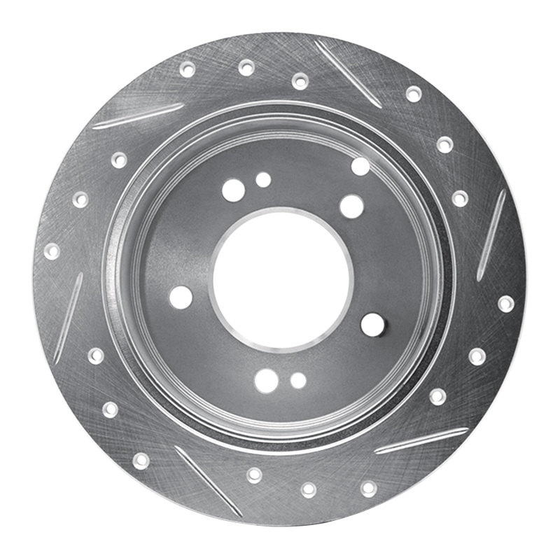 Hyundai Tucson Brake Rotor (1) - Rear Left - DFC - Drilled & Slotted - Silver - `01-`10