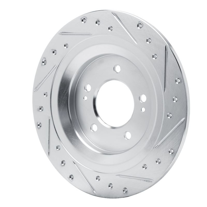 Hyundai Kona EV Brake Rotor (1) - Rear Left - DFC - Drilled & Slotted - Silver - `21-`25