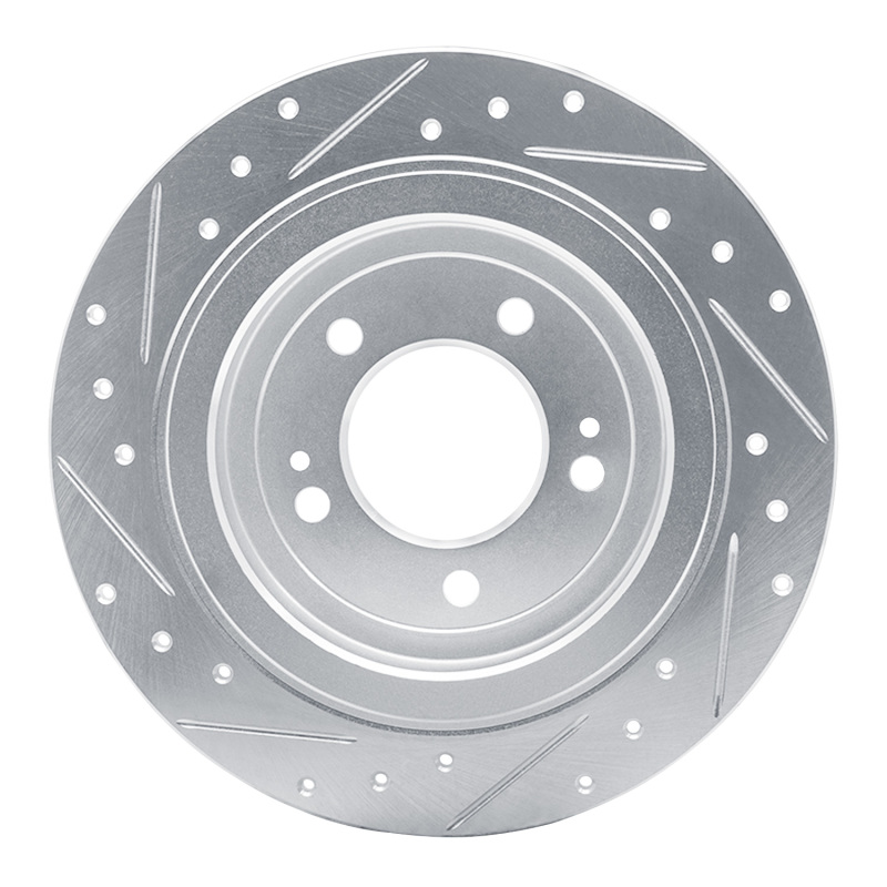Hyundai Tucson Brake Rotor (1) - Rear Right - DFC - Drilled & Slotted - Silver - `17-`25