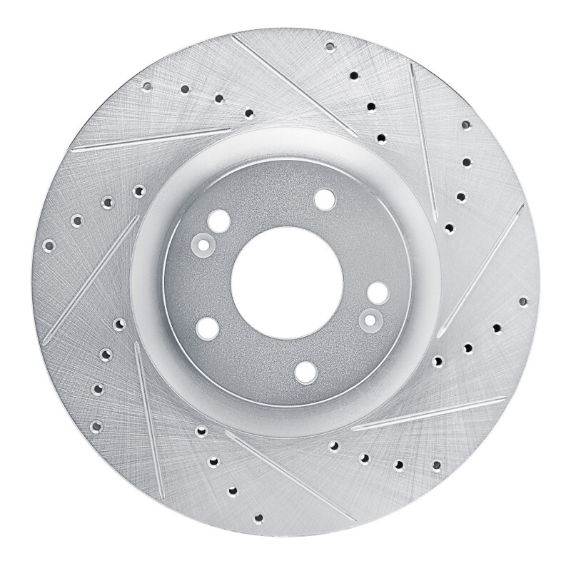 Hyundai Santa Fe Brake Rotor (1) - Front Right - DFC - Drilled & Slotted - Silver - `21-`25