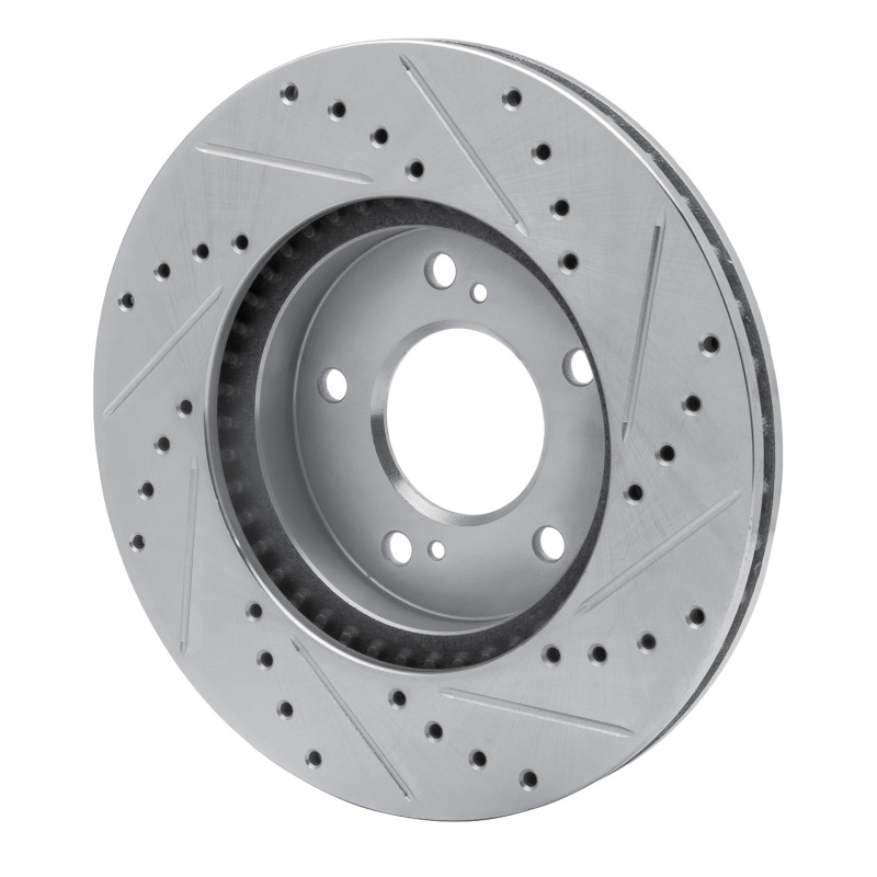 Acura TL Brake Rotor (1) - Front Left - DFC - Drilled & Slotted, Zinc Plated - Silver - `91-`01