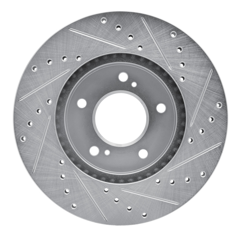 Acura TL Brake Rotor (1) - Front Left - DFC - Drilled & Slotted, Zinc Plated - Silver - `91-`01