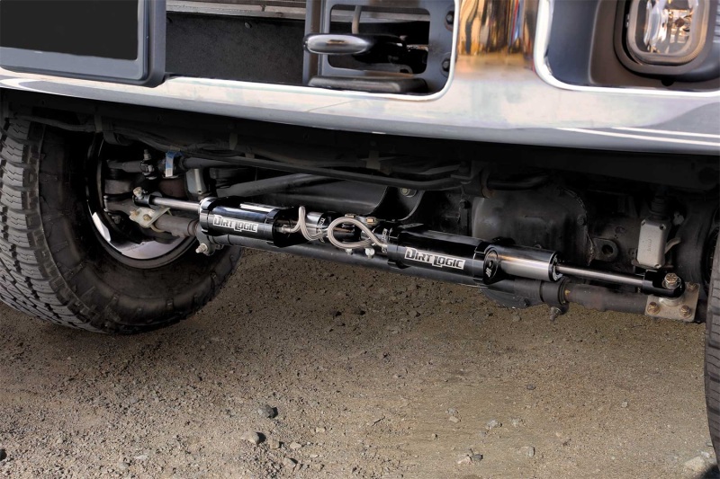 Ford F250 Steering Stabilizer Kit - Front - Fabtech - Dual Dirt Logic 2.25 w/Reservoir; Opposing Style - `05-`21