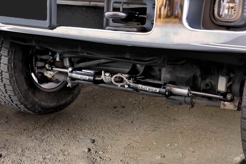 Ford F250 Steering Stabilizer Kit - Front - Fabtech - Dual Dirt Logic 2.25 w/Reservoir; Opposing Style - `05-`21